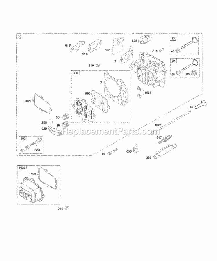 Cylinder Head Diagram and Parts List for 12Q677-0115-F1  Briggs and Stratton Engine